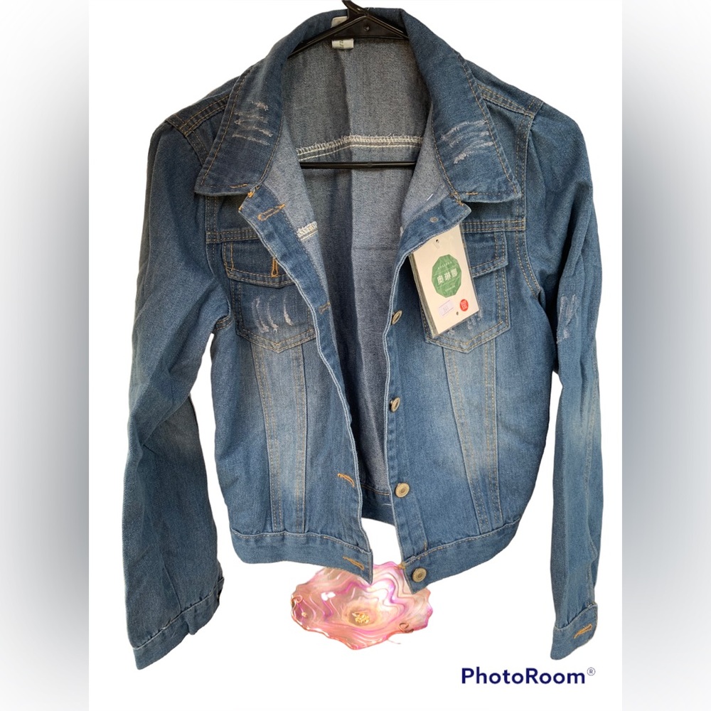Aolinna Fashion Crop Top Jean Jacket